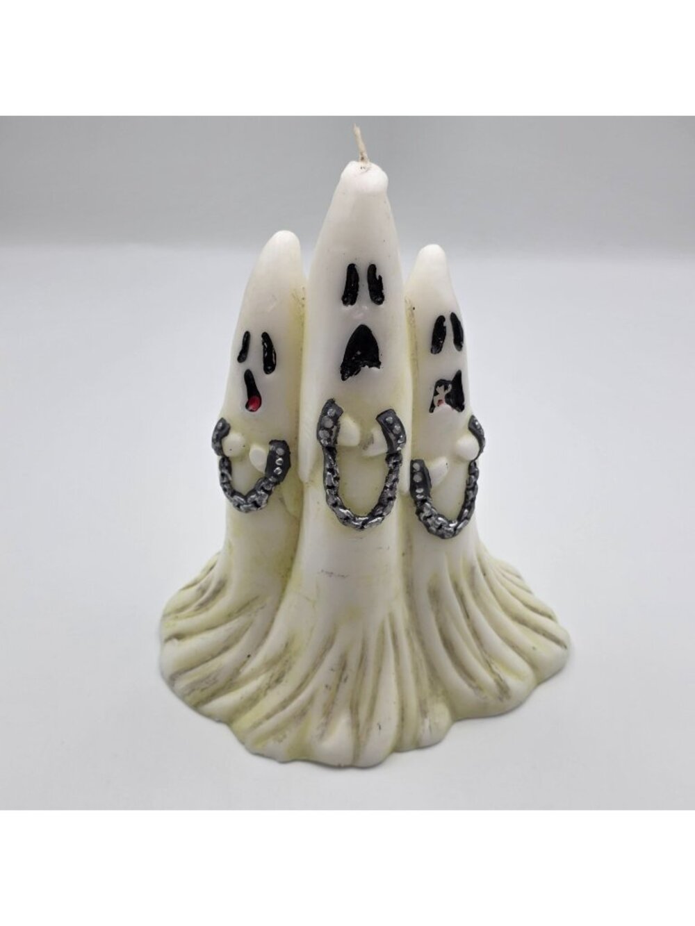Halloween Ghost Candle 10" Triple Ghosts Chains Figural Novelty Spooky Unburned